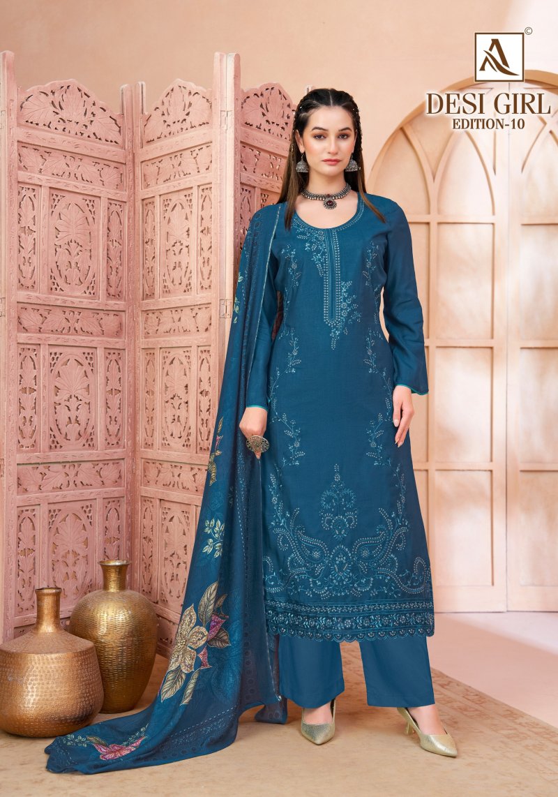 Desi Girl Vol 10 By Alok Viscose Maslin Pakistani Dress Material